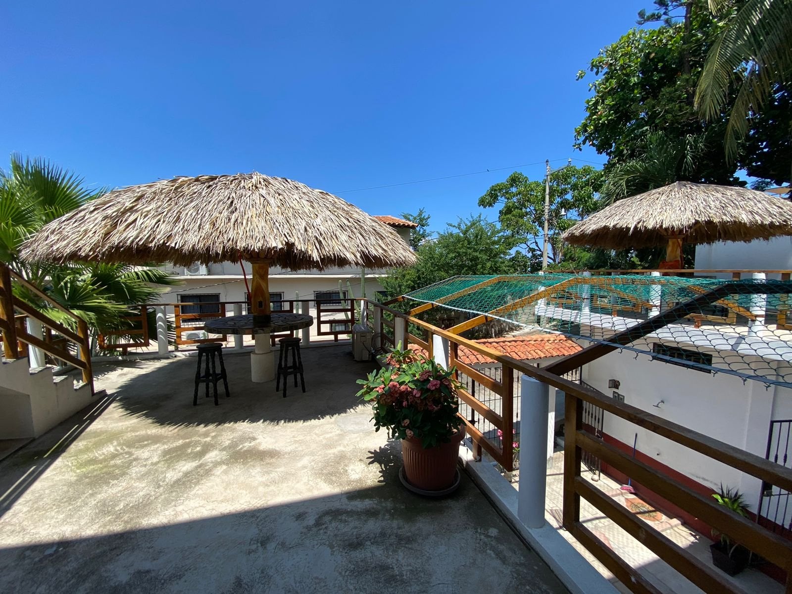 Open-air palapa bar terrace and pool at Flow Coliving, Puerto Escondido — the heart of the house